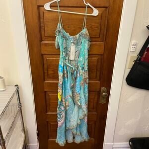 Camilla Long Wrap Dress w/ Frill Turn Back Time size XS Blue $749 NWT's